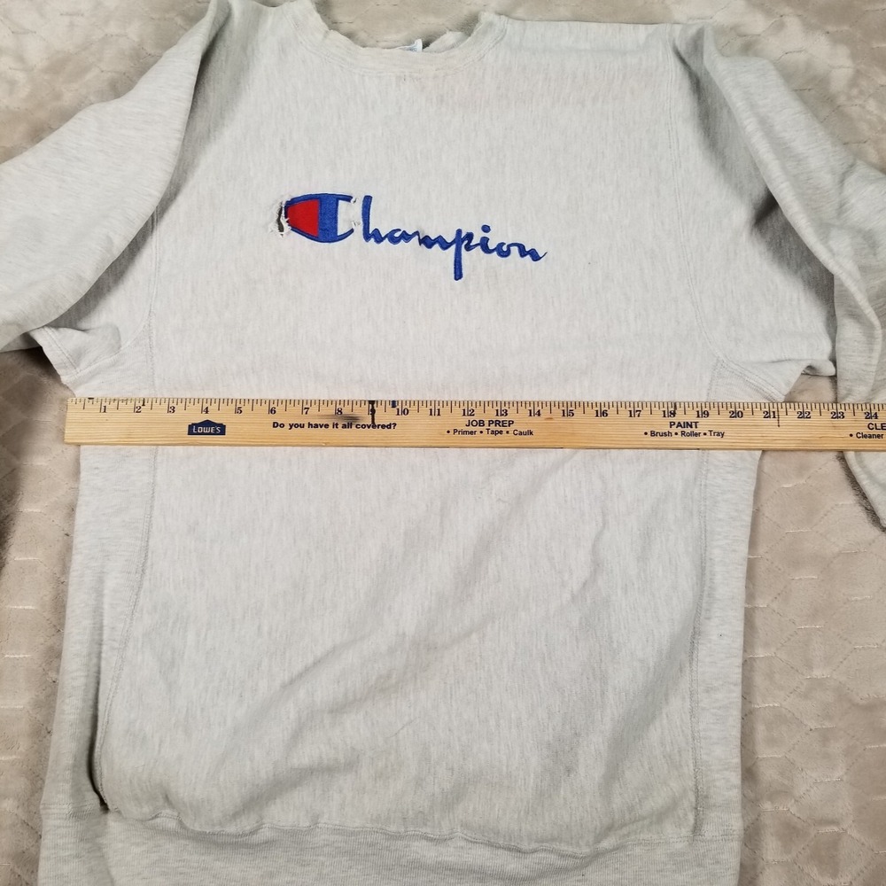 VTG 90s Champion Reverse Weave Sweatshirt Embroidered Logo THRASHED Sz XXL - Picture 8 of 14